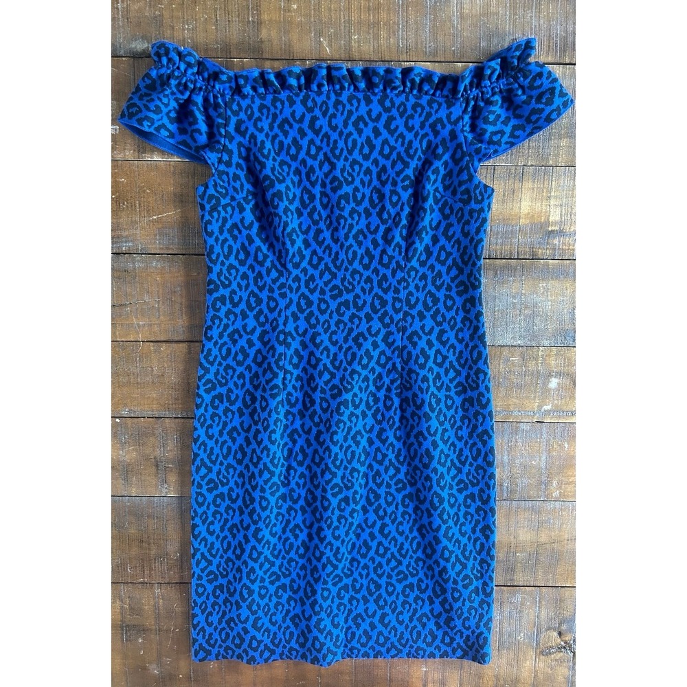 Trina Turk Blue Black Leopard Off Shoulder Dress 10